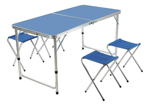 Mesa Plegable Portátil Con Sillas Para Picnic Acampar Color Azul