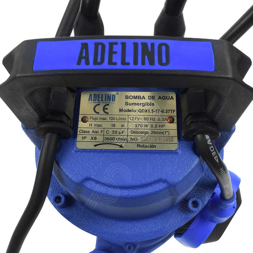 Bomba De Agua Sumergible 0.5 Hp Adelino Qdx1.5-17-0.37tf Color Azul