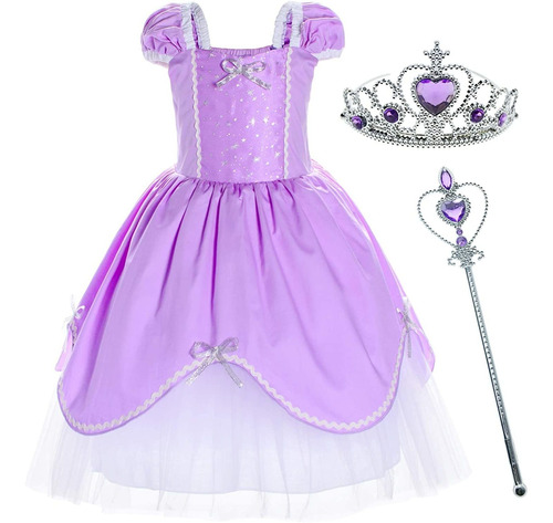 Disfraz De Princesa Con Diadema Niña Talla 5-6 Años Violeta