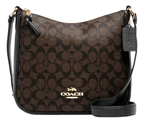 Bolsa Coach Original Ellie File Bag In Signature Canvas Cafe Acabado de los herrajes Dorado Color Marrón Color de la correa de hombro Negro Diseño de la tela Monogramas