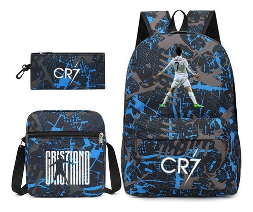 Conjunto De Tres Piezas De Mochila Azul Cr7 Football Star