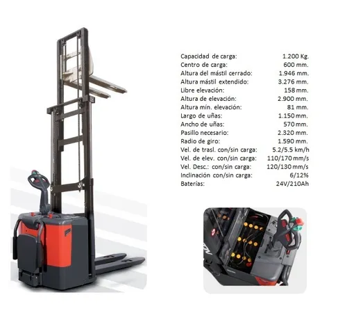 Apilador Electrico 1200 Kg Altura 2,90 Mts Reforzado Oferta!