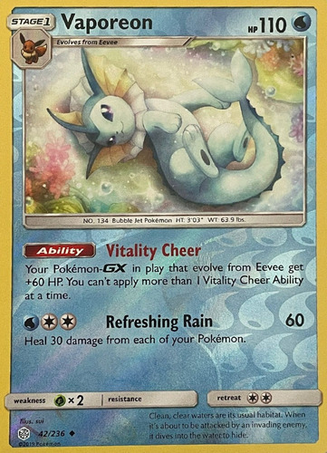 Pokémon Tcg Vaporeon 42/236 Reverse