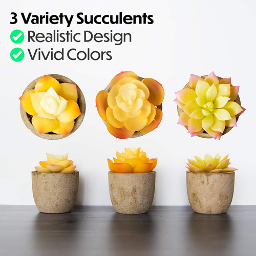 Juego De 3 Plantas Artificiales En Maceta Gris, Flores, Sucu