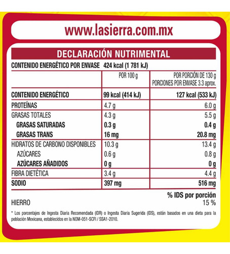 3 Sobres Frijoles Bayos Refritos Con Chipotle 430g La Sierra