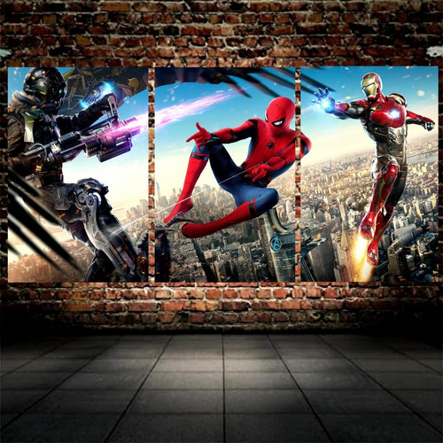 Mural Cuadro Triptico 90x40 Spiderman Ironman Avengers Marv