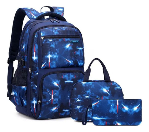 Mochila Escolar  Lonchera  Estuche Pack Escolar 40l Color Azul Galaxia