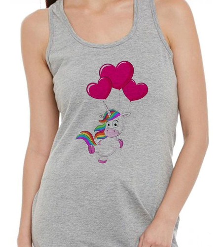 Musculosa Unicornio Con Globos De Corazones M2