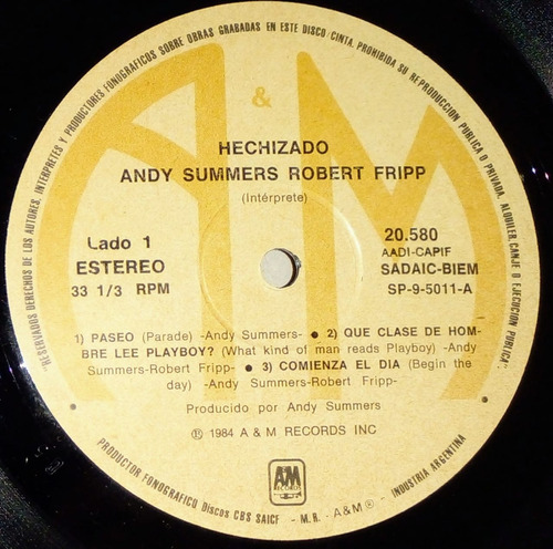 Andy Summers Robert Fripp Hechizado Sin Tapa (tapa Genérica)