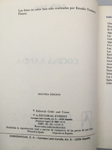 Cocina Rápida. Sybille Schall. 2ª Edición. Ed. Gräfe. 1978