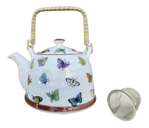 Tetera Porcelana Con Filtro Te Hebras Diseños Mariposas