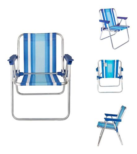 Cadeira Infantil Alta Alumínio Azul Praia Camping Mor
