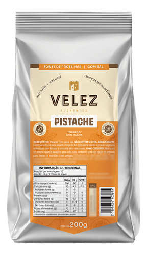 Pistache Torrado Salgado Com Casca Velez 200g Premium