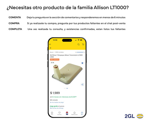 Filtro Transmisión Allison Lt 1000 2000 2400 Interno