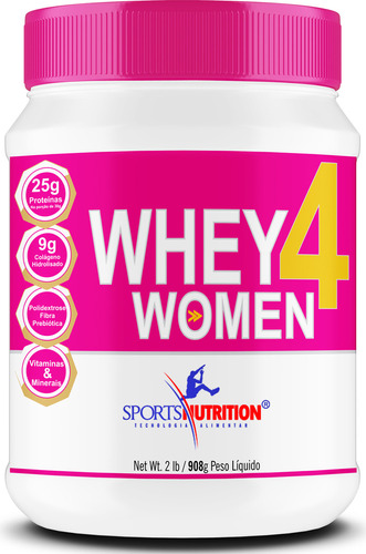 Whey Protein Feminina 4 Women 908g - Sabor Chocolate - Fórmula Exclusiva com Colágeno Hidrolisado, MIX de Vitaminas e Minerais