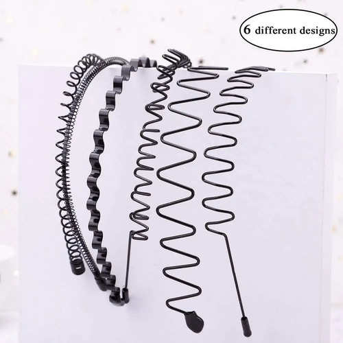 12 Diademas Elásticas De Metal Negro