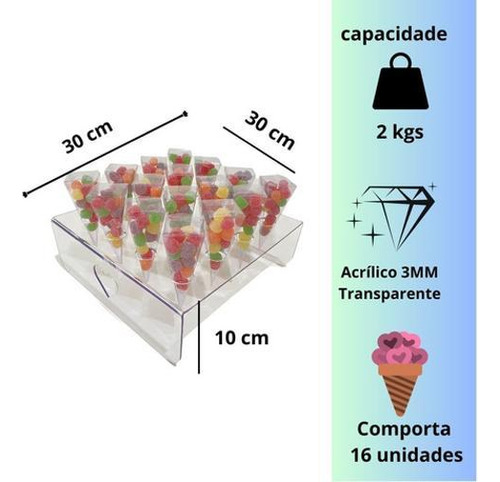 Porta Cone Temaki Sorvete Casquinha Cascão Acrílico 16 Furos