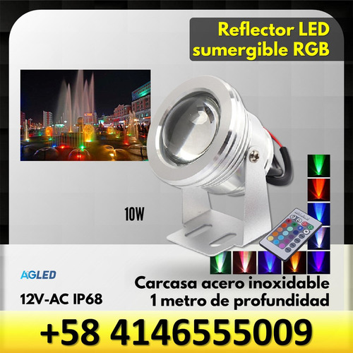 Reflector Sumergible 10w 12v Rgb Ip68 Acero Inoxidable