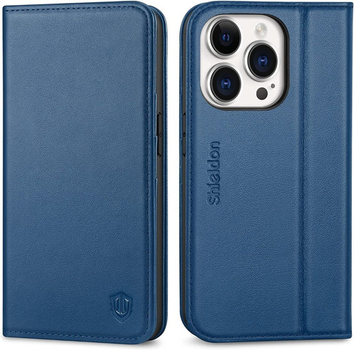 Funda Tipo Cartera iPhone 14 Pro Azul Real Shieldon