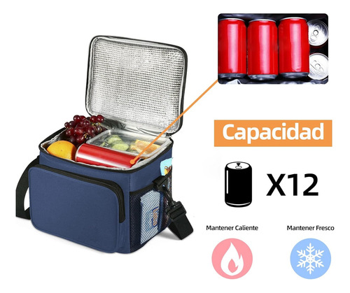 Hielera Pequeña 6 Latas Lonche Termica Reutilizable Azul