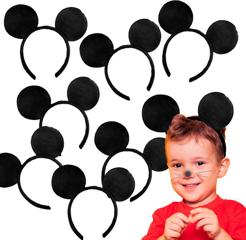 10 Diademas Orejas Mickey Mouse Económicas Fiesta Infantil Color Negro