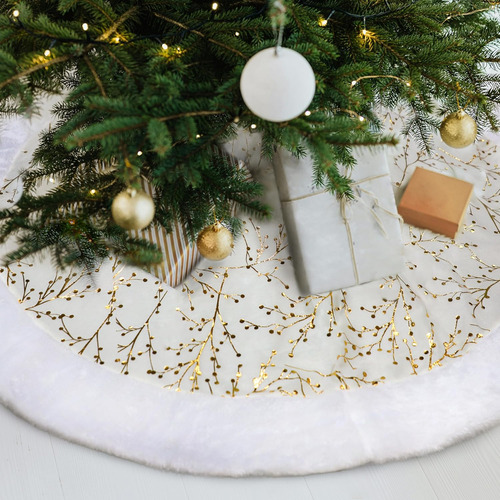 Syitcun Falda Del Árbol De Navidad, 48inch Blanco Y Oro ...