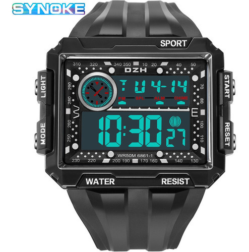 Reloj Electrónico Digital Synoke Square Chronograph Color Del Bisel Negro