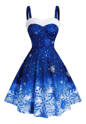 Vestido Vintage De Navidad Con Estampado De Copos De Nieve