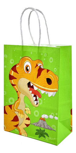 Bolsa Con Asa Dino X 12 Unidades Cotillón - Sorpresitas