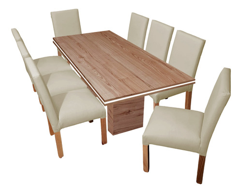 Juego Comedor Mesa Trc 180x90+ 8 Sillas Ecocuero