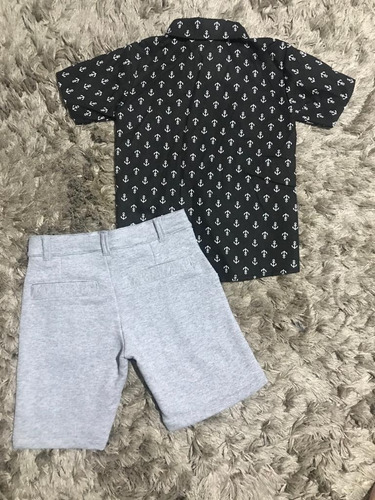 Imagem 3 de 7 de Camisa Bermuda Conjunto Social Infantil Manga Curta Menino