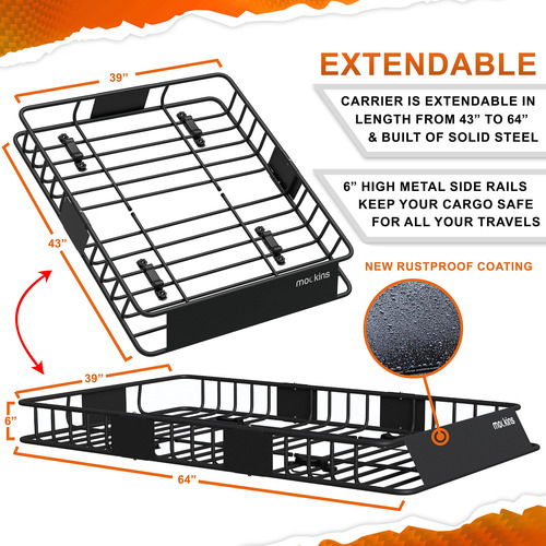 Canasta Carga Acero Extensible Techo Malla Elástica Correas
