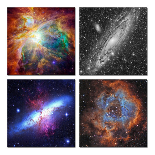 Sechars 4 Paneles De Pintura De Pared De Espacio Y Nebulosas