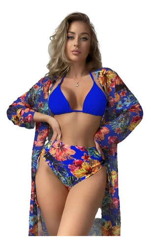 Kimono Con Estampado Floral Azul Rey Shein Importado