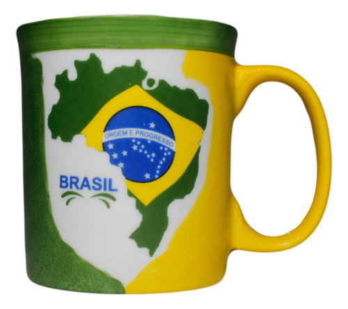 Caneca Cerâmica Verde E Amarela Com Mapa Do Brasil 9cm C246