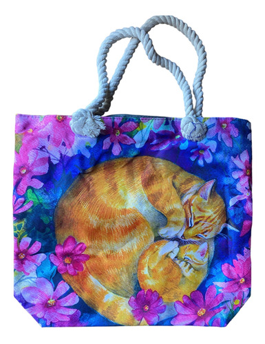 Bolso Tote Bag Grande Playero Lona Diseño Gatos Catlover