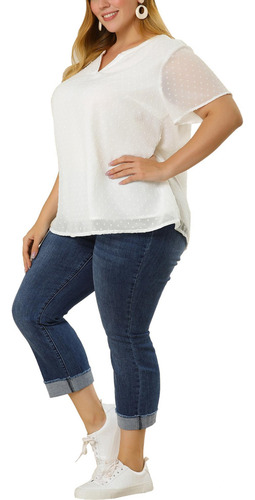 Blusa Talla Grande Tops Lunares Camisa De Cuello Con Muescas