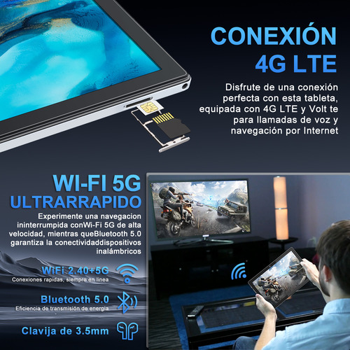 Tablet VUEKIME Tableta Android 14, 10.1 Pulgadas, Octa-Núcleo, G + G Capacitiva, Cámara Dual, 12 GB de RAM + 128 GB de ROM, Tableta 2 en 1 con Teclado Mouse Funda y Lápiz Óptico