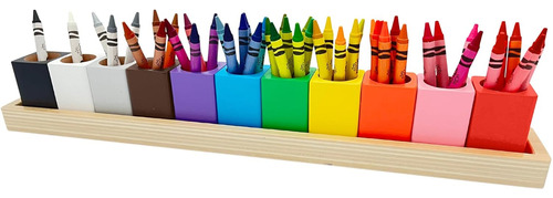 Montessori - Organizador De Lápices De Colores De Madera, Or