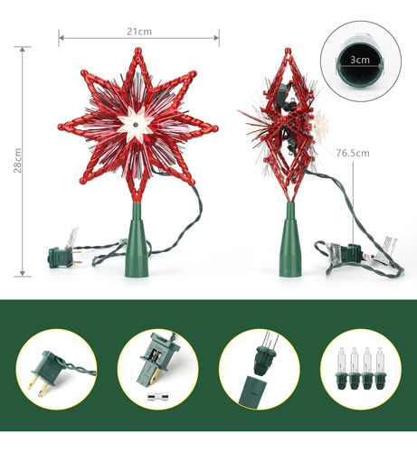 Odeetronic Luces Del Árbol De Navidad Topper, 8in 120v Ul...