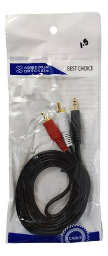Cable 3 Mts Auxiliar 2 A 1 Rca Plug Jack 3.5mm Audio Estéreo