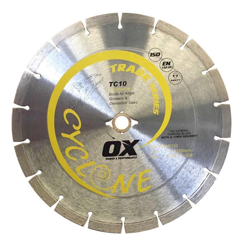 Disco De Diamante Ox Tools Ox Ox-tc10-10 Comercial De Uso General De 10 PuLG. Diametro Interior Dm-7/8 PuLG.-5/8 PuLG.