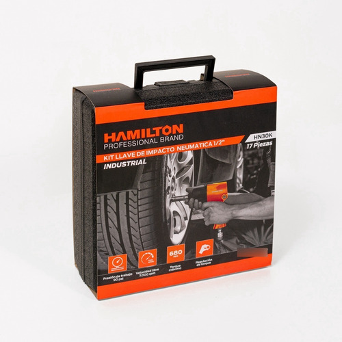 Imagen 10 de 10 de Llave Pistola Impacto Neumatica Hamilton 1/2 Kit 17 Pz 610nm Cod. Hn30k Dgm