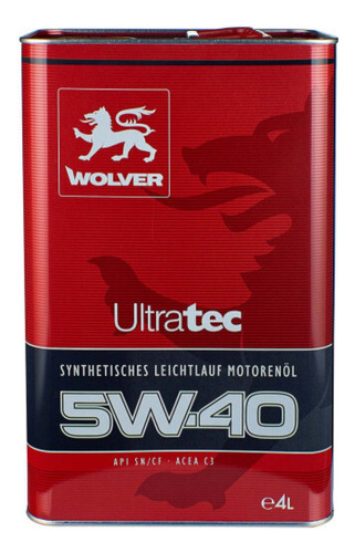 Aceite 5w40 Wolver Ultratec Sintetico Api Si/cf Acea-c3 4lts