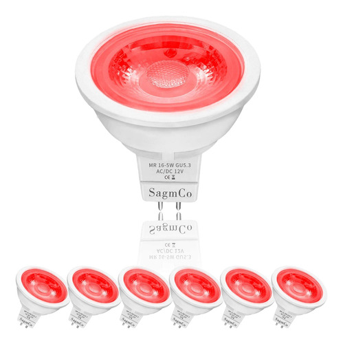 Sagmco Bombilla Led Mr16 Roja Equivalente A 50 W, Ca/cc 12 V