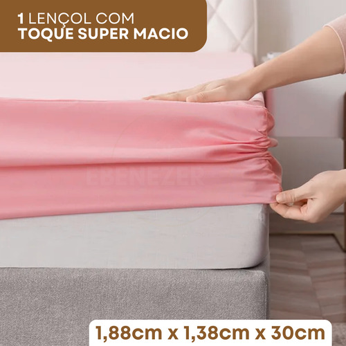 Jogo De Cama Casal Padrão C/ Elástico 3 Peças 400 Fios Fronha Ponto Palito Toque Suave E Macio Cor Rose