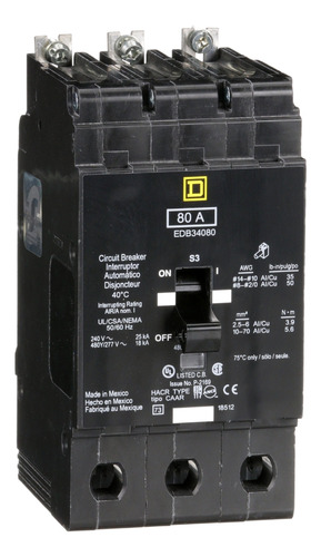 Edb34080 Interruptor Atornillable Marco E-3p 80 A 480/277 V