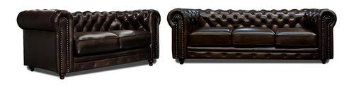 Sala De Piel - Chesterfield / Sofa Y Love - Confortopiel Color Chocolate Grasso