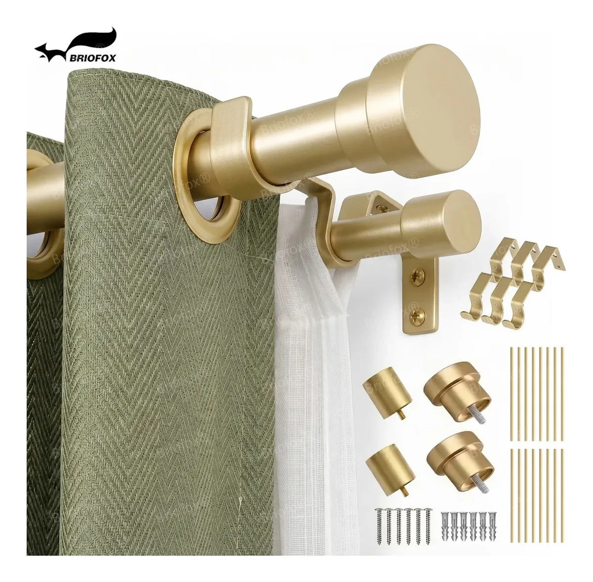Briofox Cortineros Doubles Modernos A Maximo 300cm Tubo para Cortina De Metal Ajustable para Continas Black Out Barras de Cortinas con Soporte para Cortinas , Cortinero para Estar, Cocina, Dormitorio