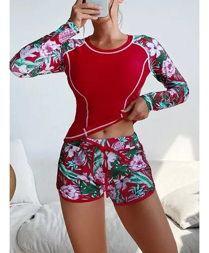 Roupa De Banho, 2 Blusas De Biquíni, Shorts De Manga Comprid